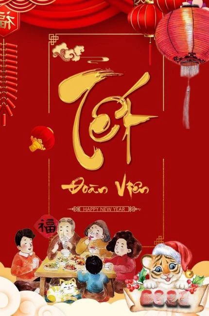Hình nền Tết 2025 chibi thể hiện gia đình quây quần bên nhau
