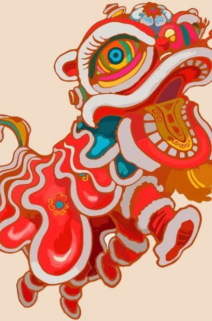 Hình nền Tết chibi với chủ đề Lân Tết 2025 độc đáo