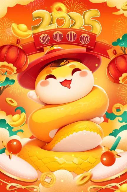 Hình nền Tết chibi không thể bỏ qua dành cho năm Ất Tỵ
