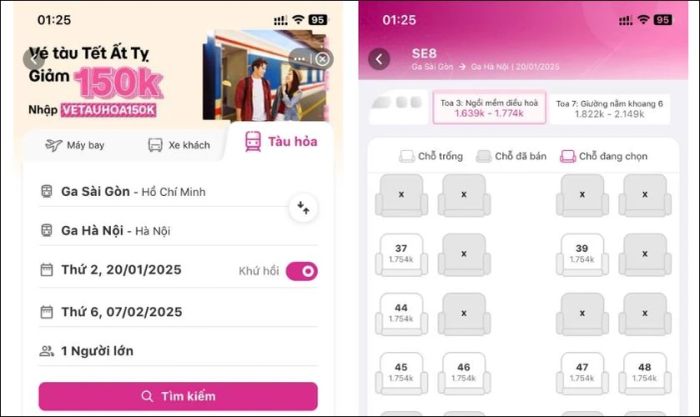 Truy cập ứng dụng và chọn vé phù hợp với nhu cầu
