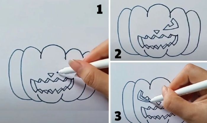 Hướng dẫn vẽ mắt, mũi và cuống quả bí ngô Halloween