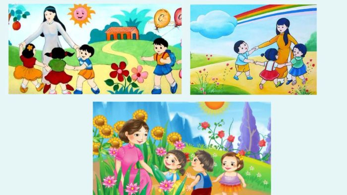 Tranh vẽ 20/11 về cả lớp cùng thầy cô tham gia hoạt động vui chơi