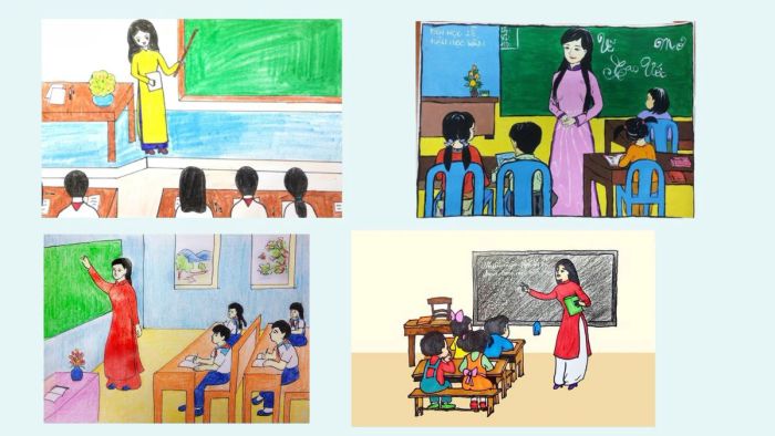 Vẽ tranh chủ đề 20/11 về thầy cô trên bục giảng