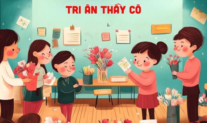 Backdrop 20/11 chủ đề thầy cô và học trò mới nhất ấn tượng