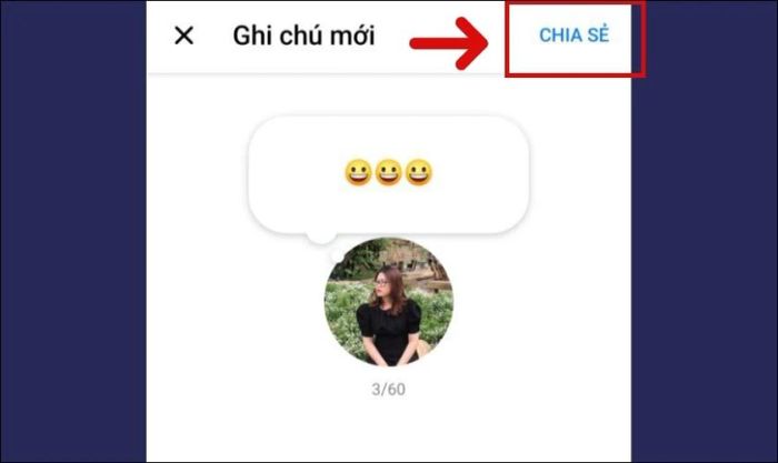 Nhấn vào nút Chia sẻ để đăng tải trạng thái suy nghĩ vừa tạo xong