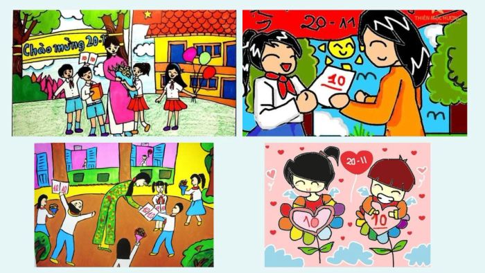 Tranh vẽ thầy cô vui mừng khi học sinh đạt điểm 10