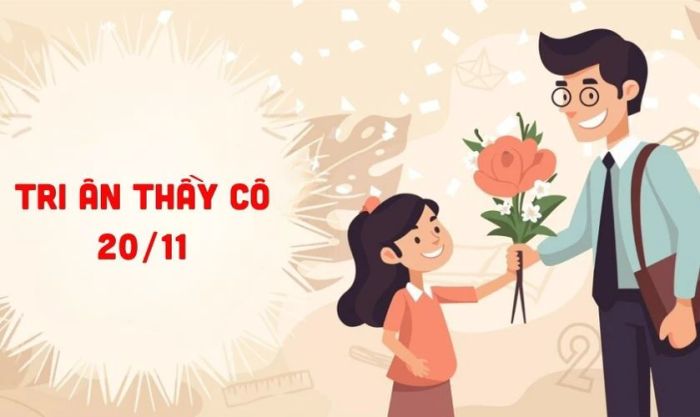 Backdrop 20/11 chủ đề thầy cô và học trò mang ý nghĩa sâu sắc