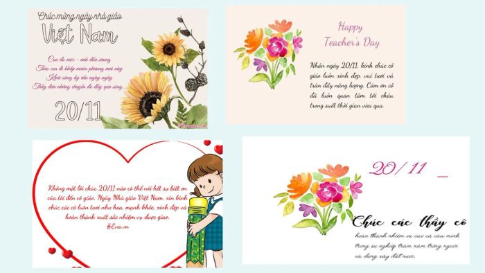 Tranh vẽ kèm lời chúc ngắn gọn gửi tặng thầy cô nhân ngày 20/11