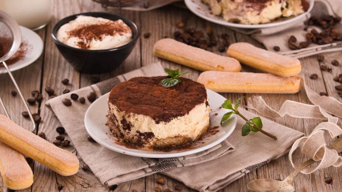 Chiếc bánh Tiramisu với hình dáng tròn trịa