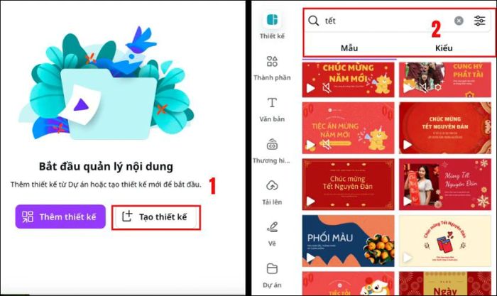Chọn Tạo thiết kế và tìm kiếm mẫu phù hợp với nhu cầu