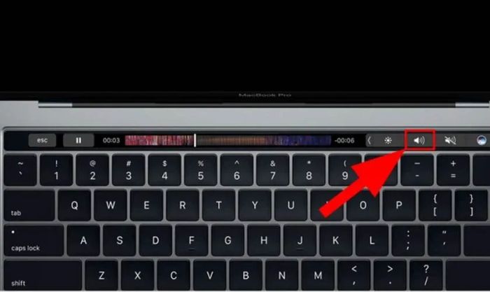 Nhấn vào biểu tượng âm lượng trên Touch Bar để điều chỉnh mức âm thanh