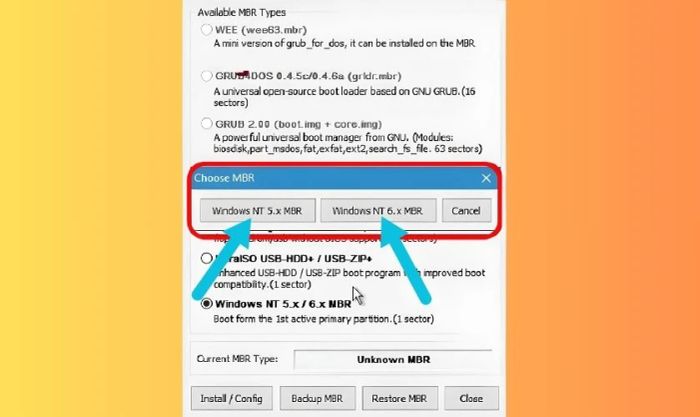 Chọn phiên bản MBR phù hợp với hệ điều hành trên máy tính của bạn