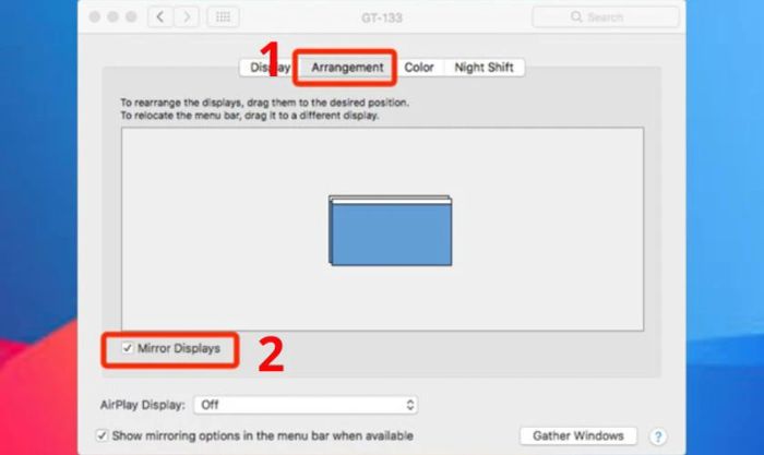 Điều hướng đến tab Arrangement ở phía trên cửa sổ Displays