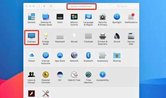 Truy cập System Settings và chọn mục Displays