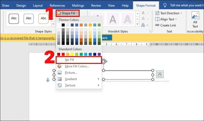 các bước thực hiện để xóa nền khung Text Box