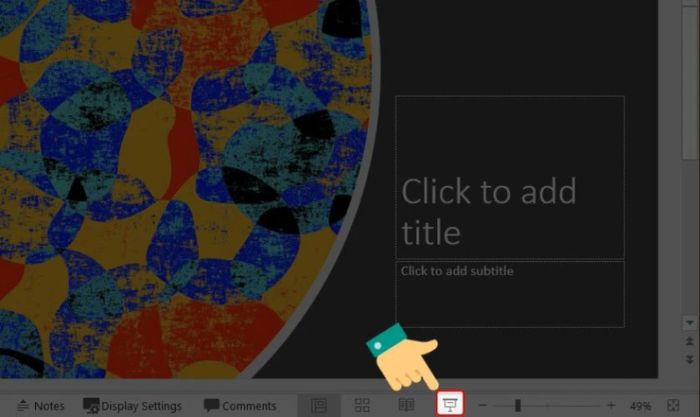 Nhấn vào biểu tượng Slide Show ở góc phải phía dưới màn hình