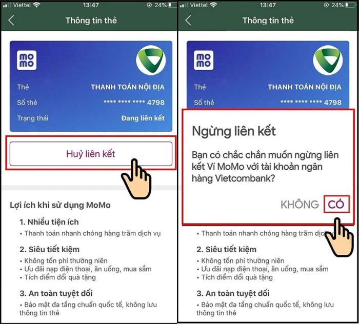 Hướng dẫn hủy liên kết tài khoản ngân hàng với ví Momo