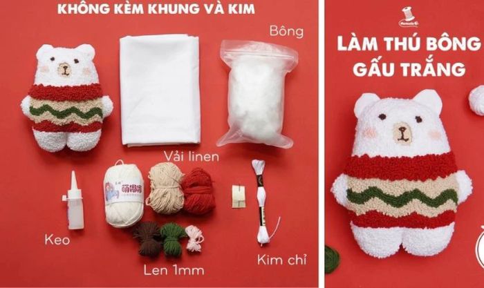 Bộ kit làm móc khóa thú bông từ len chọc tay