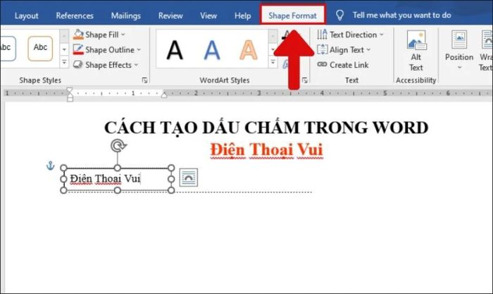 nhấn vào Shape Format để xóa viền khung Text Box