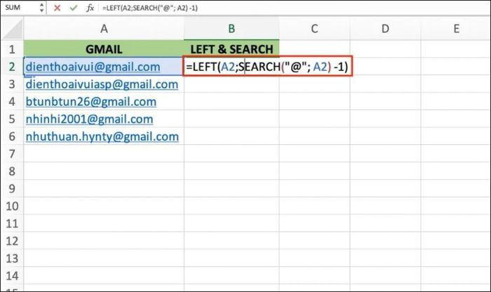 hướng dẫn kết hợp hàm left và search