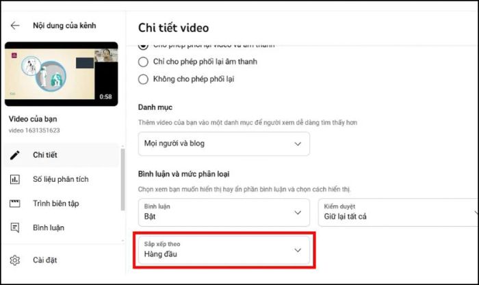 Thay đổi chế độ xem bình luận mặc định