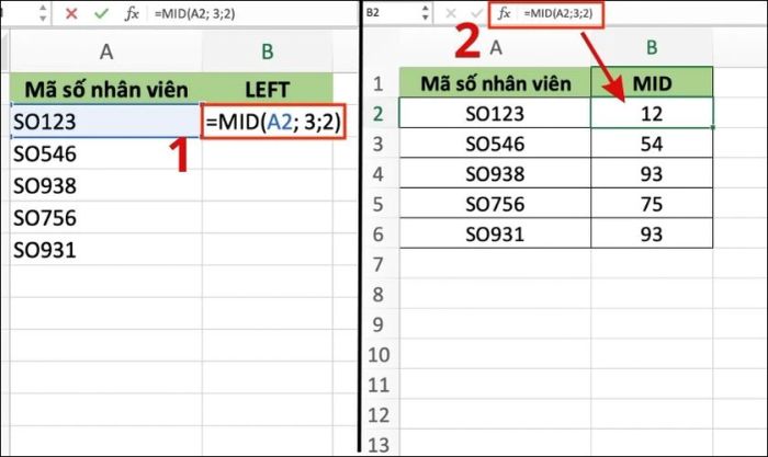 hàm mid trong excel