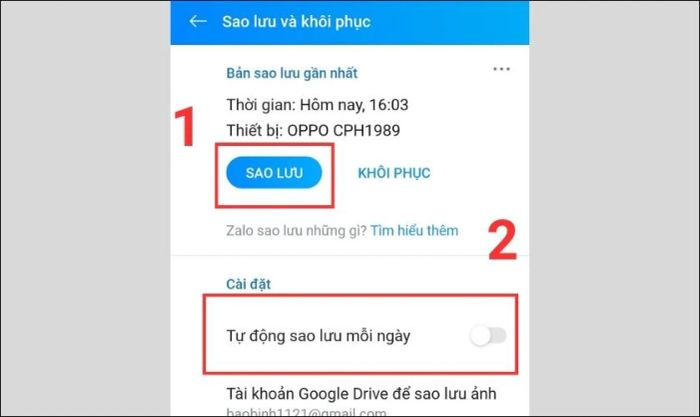 bật tính năng sao lưu tự động tin nhắn Zalo