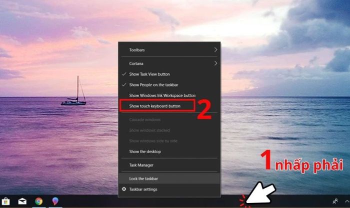 Mở bàn phím ảo qua thanh Taskbar
