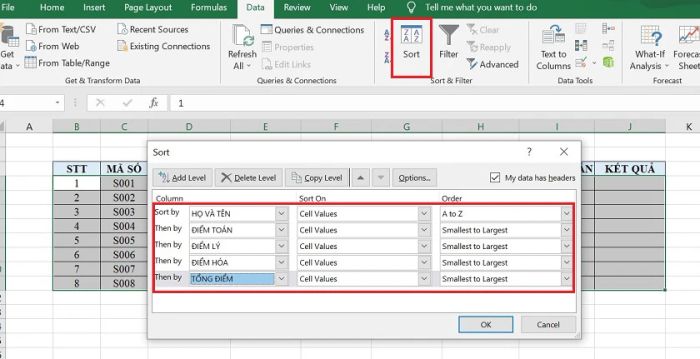 Sắp xếp dữ liệu trong Excel bằng công cụ Filter