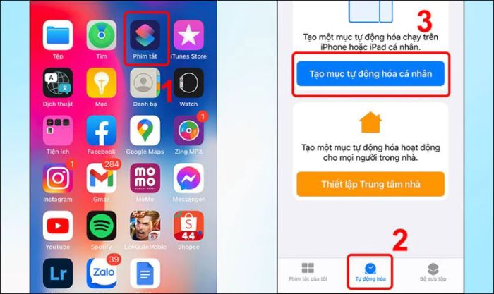 Cách cài đặt thông báo khi pin iPhone đã sạc đầy - Mở ứng dụng Phím tắt