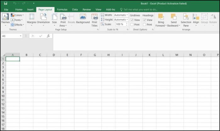 Ẩn các dòng kẻ bảng trong Excel qua tab Page