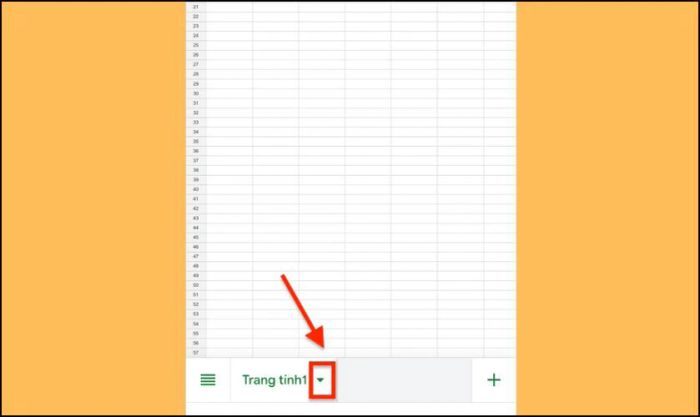 Chọn mũi tên tại tên của Sheet