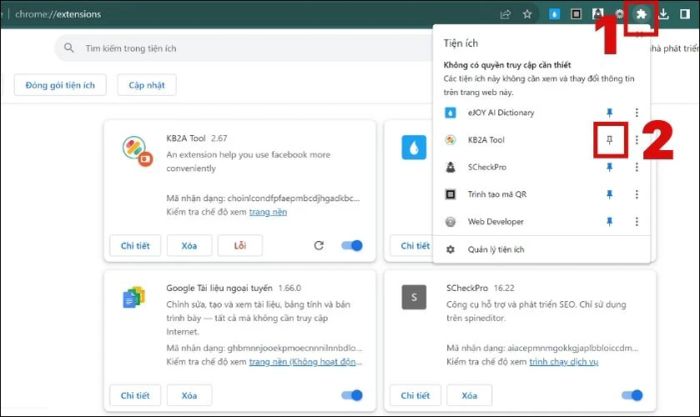 Nhấn vào biểu tượng Tiện ích trên thanh công cụ