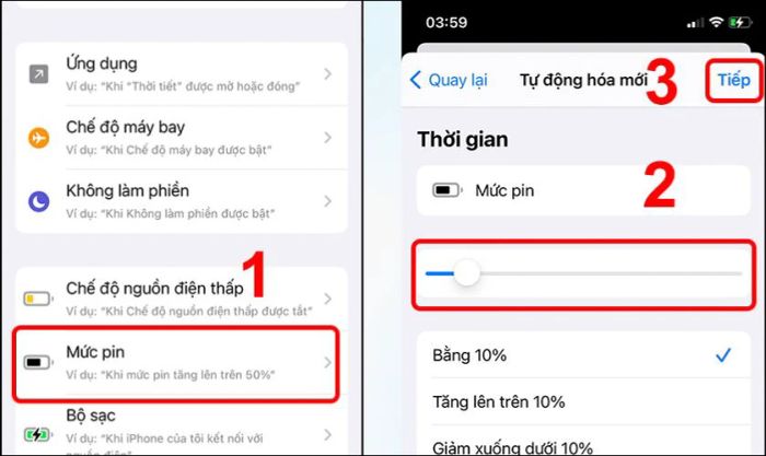 Cách bật thông báo khi pin đầy trên iPhone - Truy cập mục Mức pin