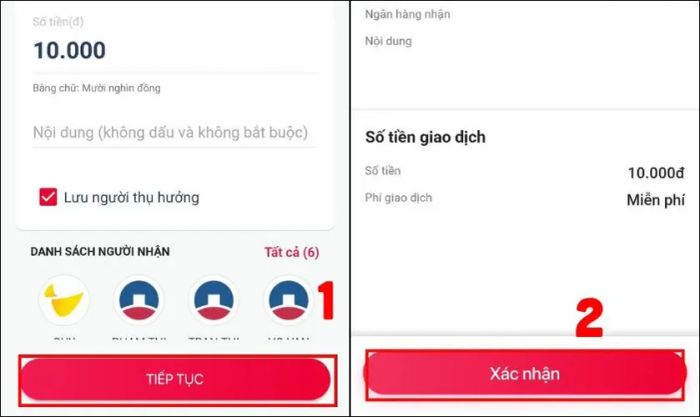Nhập thông tin tài khoản người nhận và số tiền bạn muốn chuyển từ SIM
