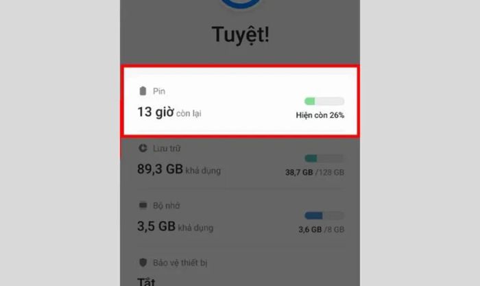 Nhấn vào phần Pin để xem và điều chỉnh các cài đặt liên quan