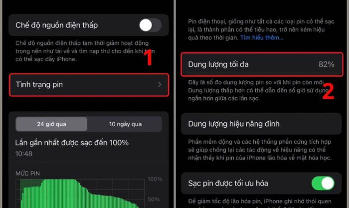 Trong phần Pin, chọn mục Tình trạng pin để kiểm tra tình trạng của pin.