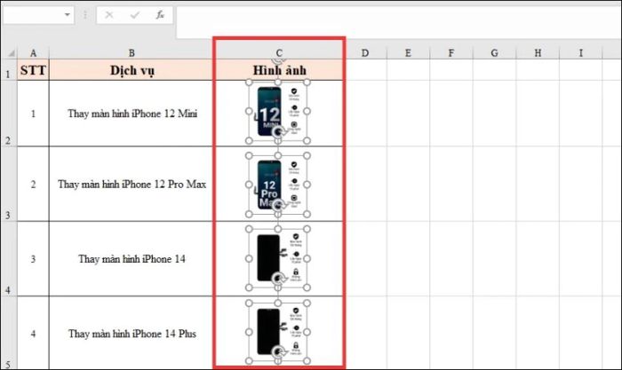 Hoàn thành việc chèn nhiều ảnh vào Excel vừa khít ô mà không bị vỡ