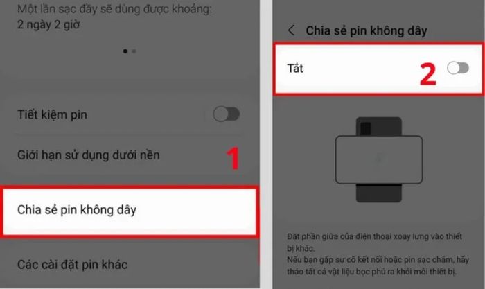 Tìm và gạt công tắc để tắt tính năng Chia sẻ pin không dây
