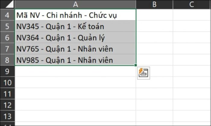 Chọn cột dữ liệu cần được phân tách
