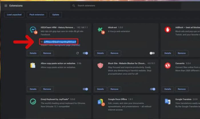 Bôi đen dòng ID như hình minh họa