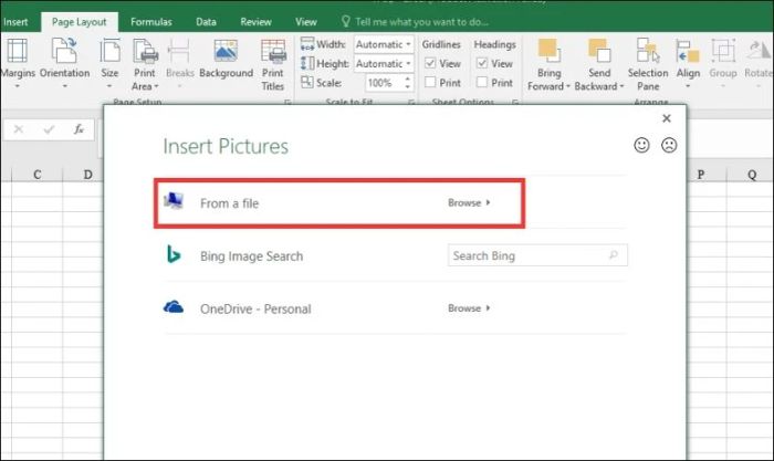 Nhấn vào Background để thay đổi nền cho Excel