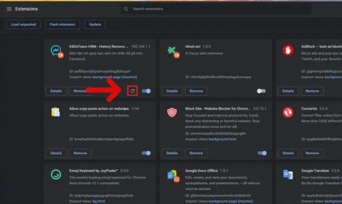 Quay lại trang Tiện ích của Chrome