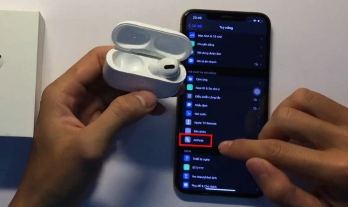 Tìm và chọn mục AirPods trong phần Cài đặt
