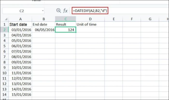 Công thức tính chênh lệch số ngày bằng hàm DATEDIF