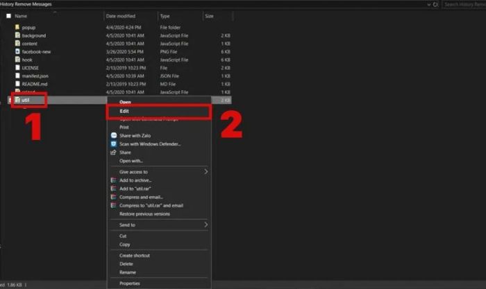 Mở file History Remove Messages đã giải nén