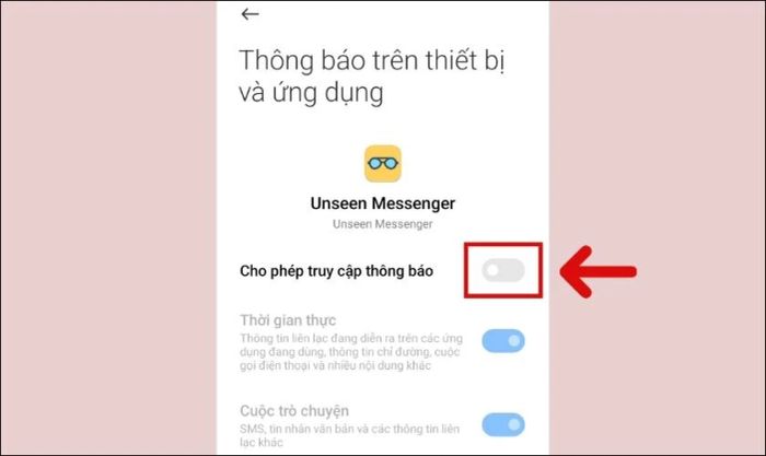 Nhấn vào thanh trượt ngang để cấp quyền truy cập