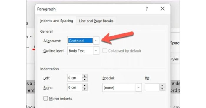 Cách căn giữa ô trong Word qua menu Paragraph