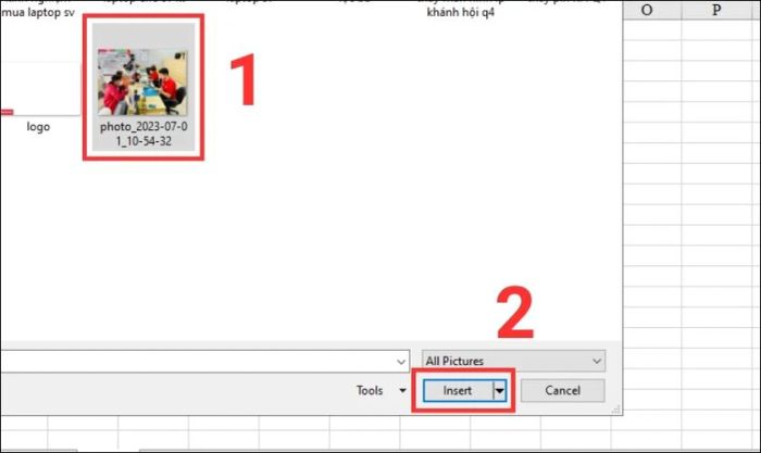 Thêm từng ảnh thủ công vào Excel