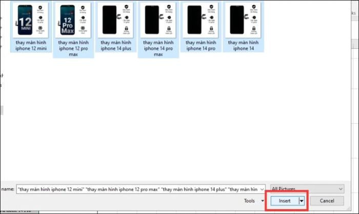 Thêm nhiều ảnh cùng lúc vào Excel